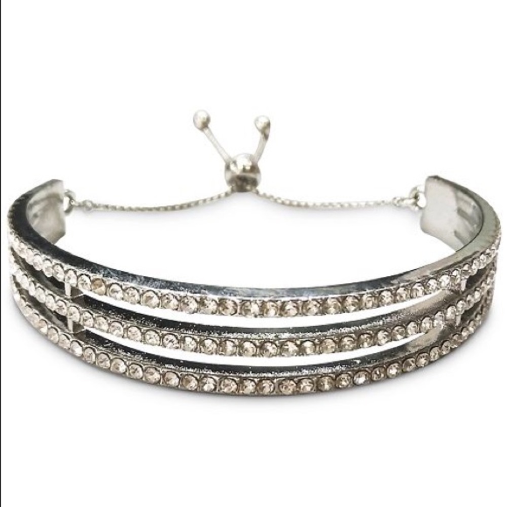 INC Silver-Tone Pavé Triple-Row Slider Bracelet nwt